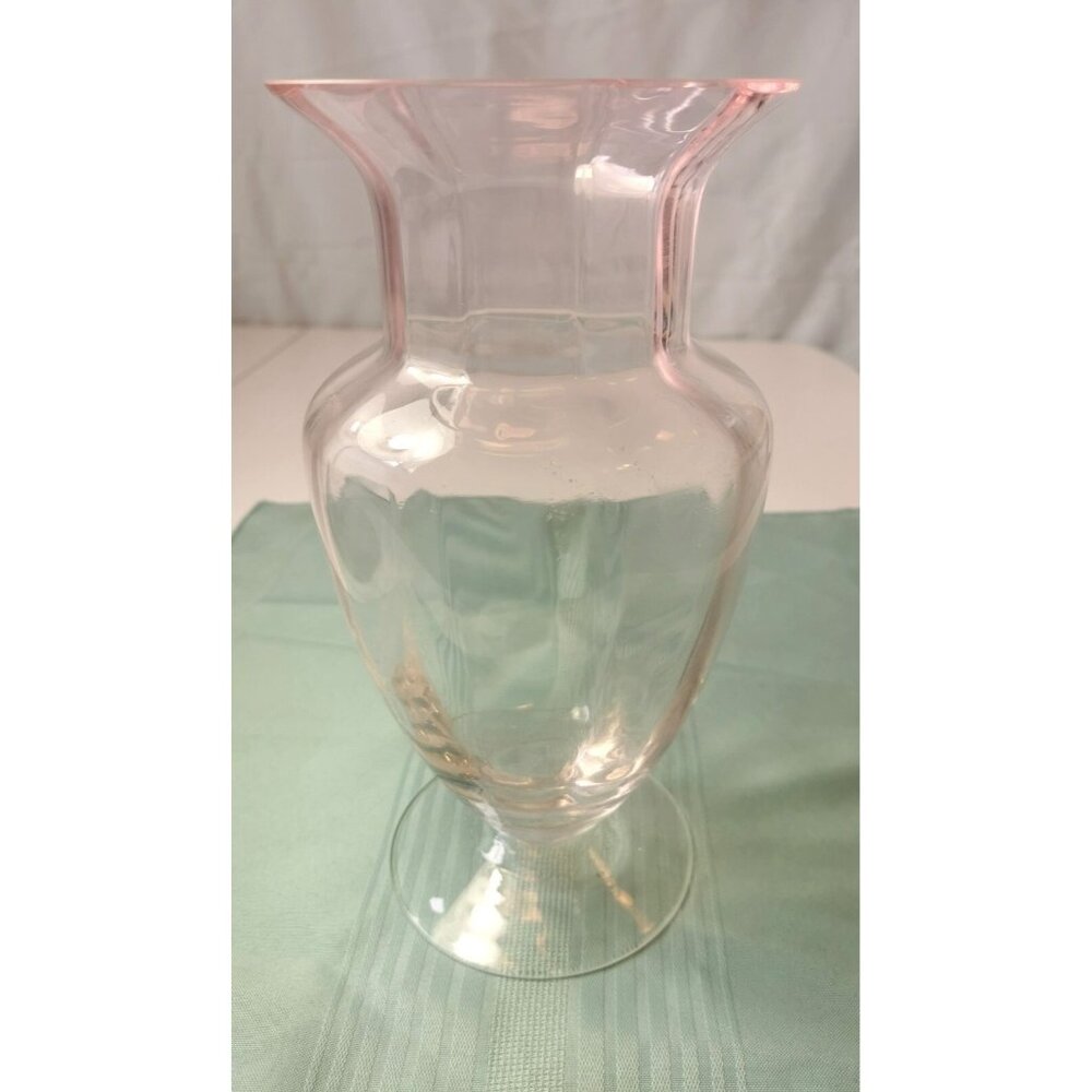 Panel Vase Vintage 1930's Tiffin Glass Pink Glass Footed Optic  9.5”